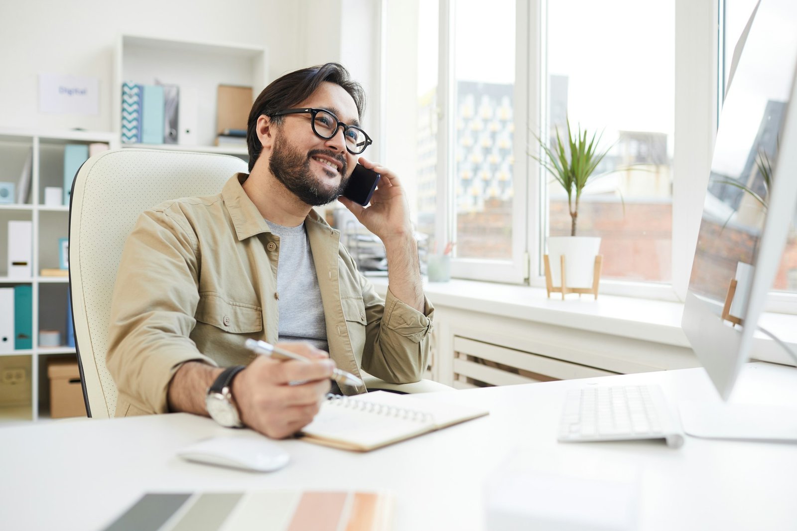 Communicative man calling customer